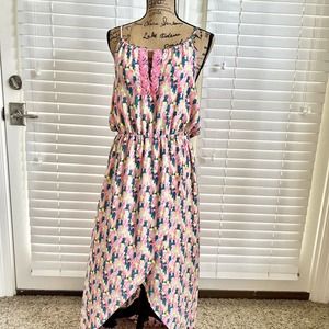Buddy Love Sz Large Sleeveless Halter Dress Aztec Print Teal Yellow And Pink